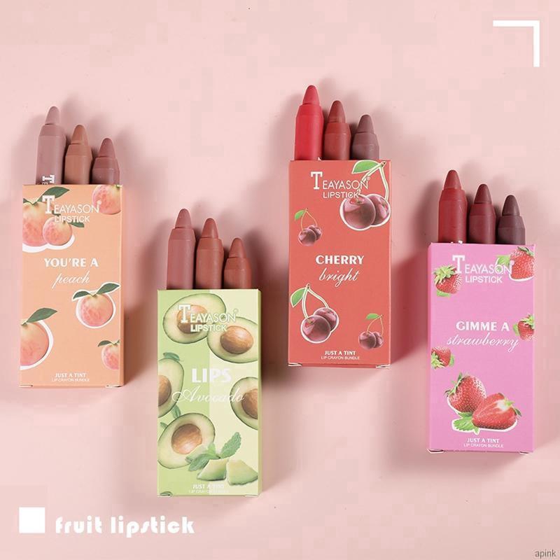 [Hàng mới về] Bộ 3 Son Môi Màu Sắc Trái Cây Lâu Trôi Chống Thấm Nước Dễ Lên Màu