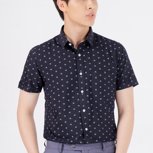 Áo Sơ Mi Nam Ngắn Tay Họa Tiết Chấm Bi đen BSI04