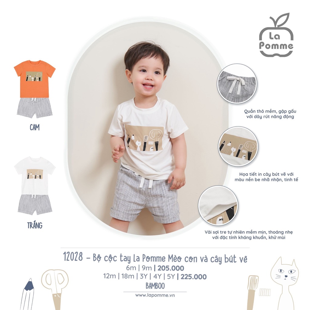 Bộ cộc tay bé trai la pomme smiling polo cho bé kích cỡ 6M-5Y