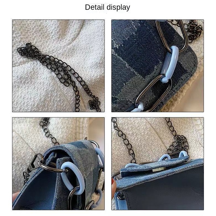 Túi đeo chéo/ xách tay phối dây xích nhỏ kẻ ô vuông thời trang hè năm 2021 cho nữ