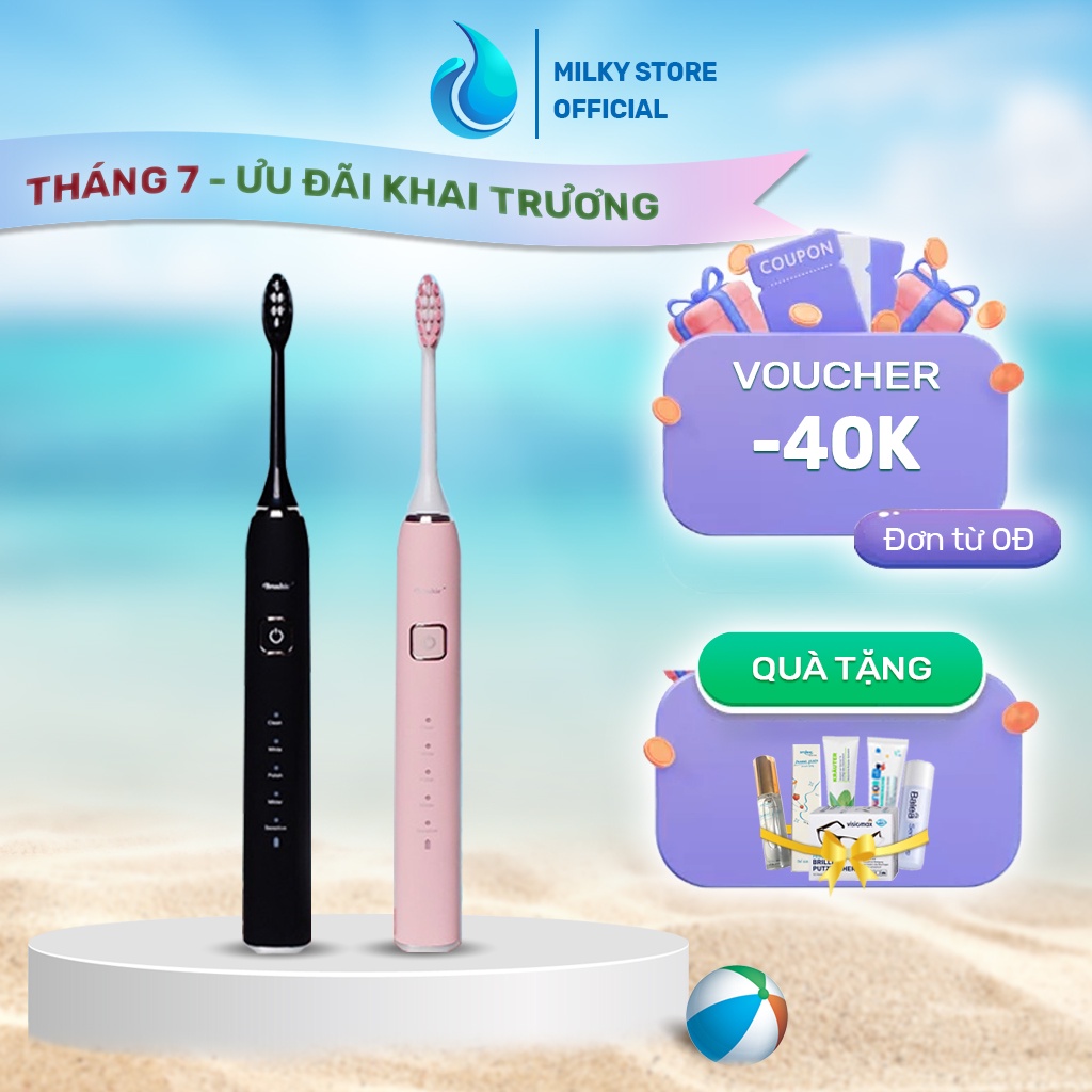 Bàn chải điện Brushie tích hợp máy rửa mặt công nghệ sóng âm sonic, phù hợp cho mọi loại răng