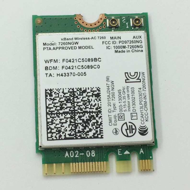 Card wifi 7260NGW băng tần kép - Intel® Wireless-AC 7260 (M.2/NGFF/2230 - PCIe)