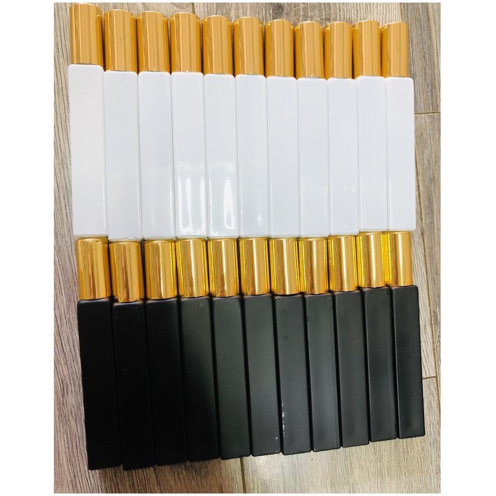 Lọ Chiết Nước Hoa 10ml Thủy Tinh Dạng Xịt Mẫu Vuông Màu Trắng Đen Nắp Vàng Sang Trọng, Lọ Đựng Nước Hoa San Chiết | Thế Giới Skin Care