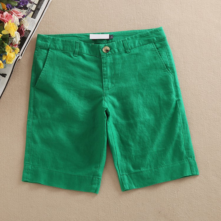 Quần Short Cotton Lanh Lưng Vừa Màu Trơn Thời Trang Đi Biển Mới