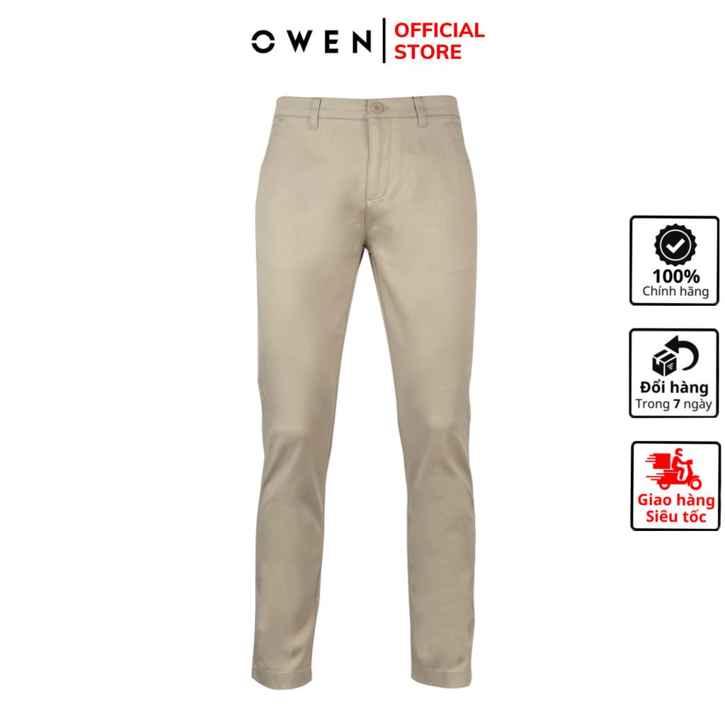 Quần dài kaki nam Owen QKSL21999 khaki công sở cao cấp màu be trơn dáng slim fit ôm nhẹ vải thô cotton mềm mát