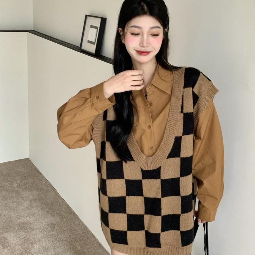 Set áo sơ mi tay dài và áo len không tay thời trang cổ điển (có bán lẻ)