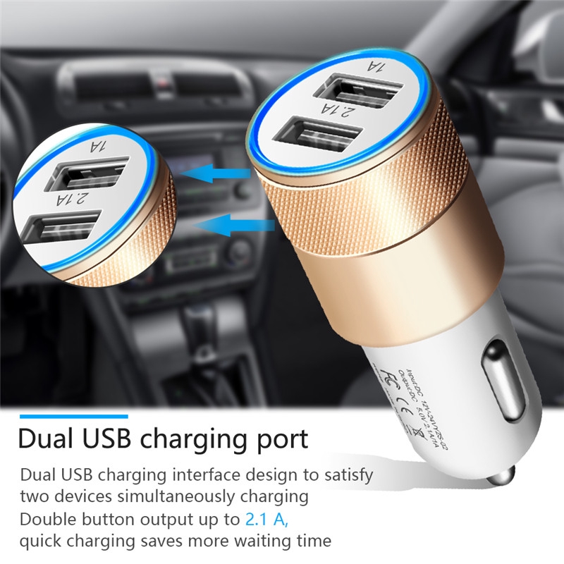 Dual Port USB Car Charger 5V 2.1A Fast Charging Device For Phone & Mobile Devices