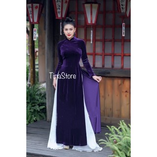 Áo Dài Nhung Truyền Thống Màu Tím Hoa Oải Hương ☂️ lãng mạn và hoài cổ ☂️ (KH ĐẶT VUI LÒNG IB TRƯỚC)