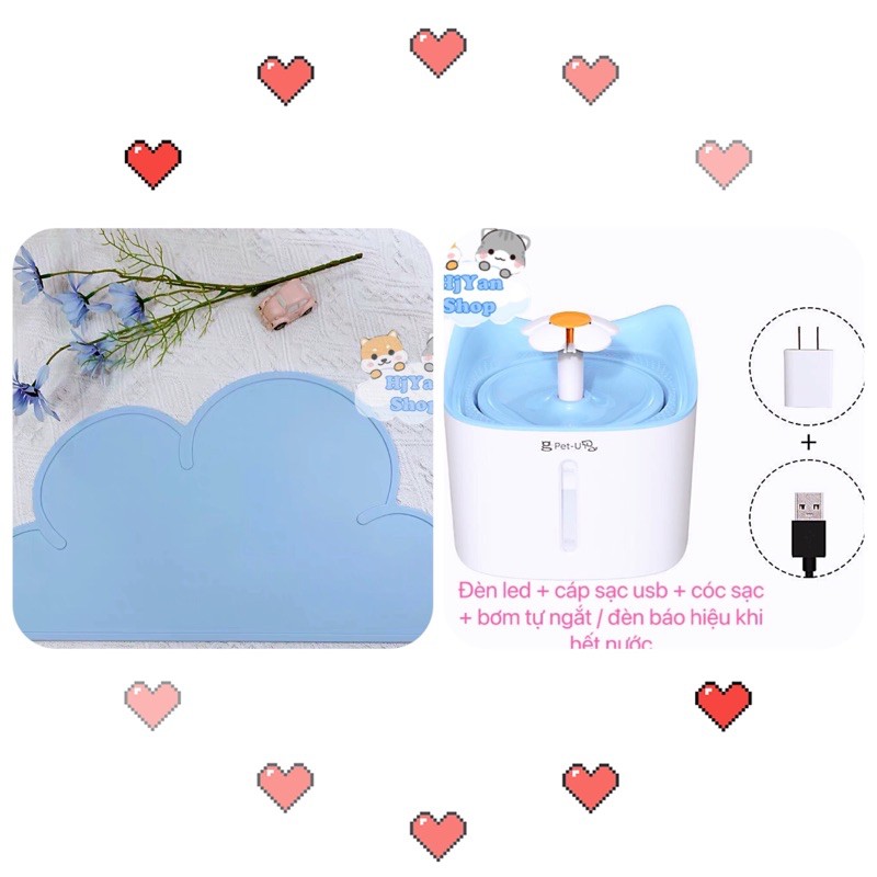 Máy uống nước thông minh cho mèo chó/ Máy lọc nước tự động có đài phun nước cho thú cưng tai mèo PetU bơm tự ngắt điện