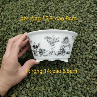Chậu tuyết sơn cốt gốm bạch đôn tử phủ men; sản phẩm bán thủ công