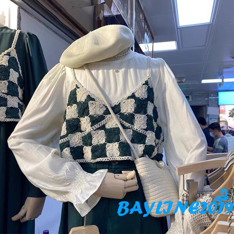 Áo croptop hai dây họa tiết caro quyến rũ xinh xắn cho nữ