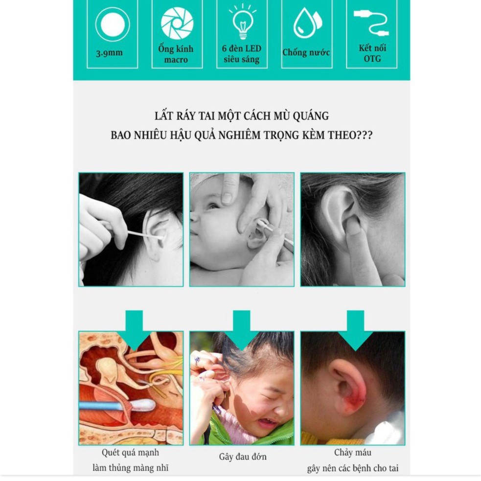 Bộ lấy ráy tai có camera corisu 3 Trong 1 nội soi tai mũi họng có App kết nối với điện thoại máy tính