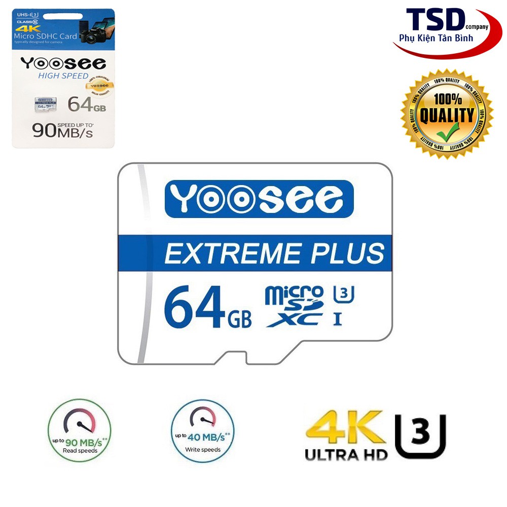 Thẻ Nhớ Microsdxc Yoosee Extreme Plus 64GB UHS-I U3 4K R90MB/S W40MB/S Chính Hãng