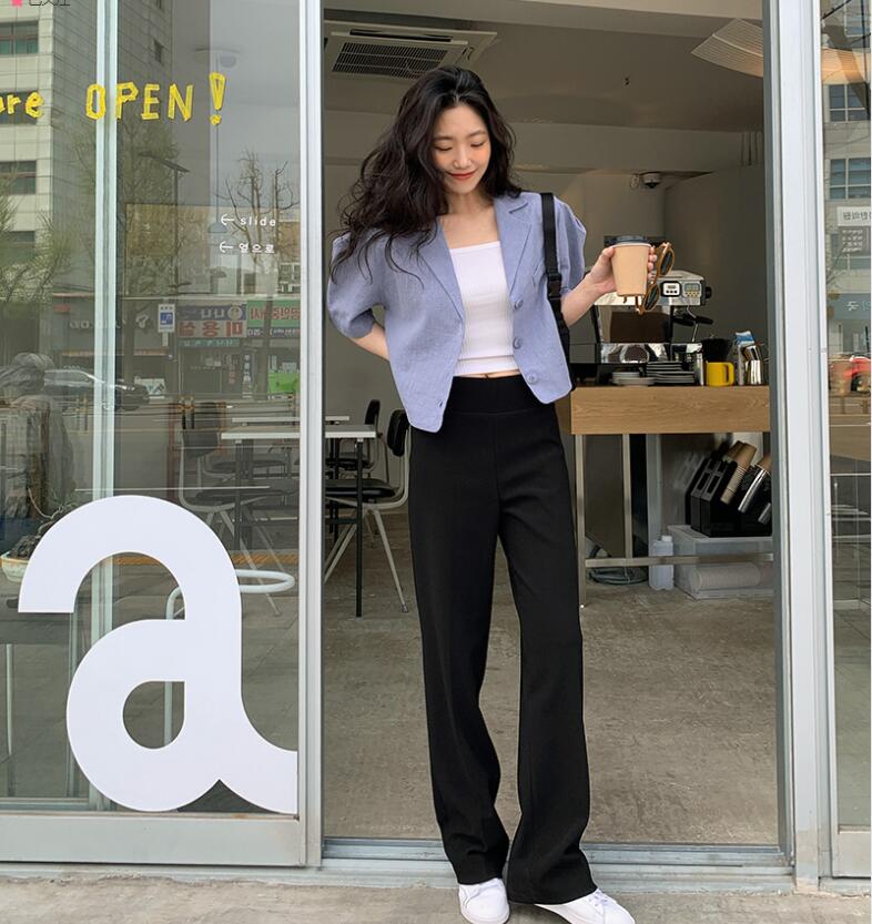 Áo khoác blazer SUXI tay ngắn dáng rộng màu trơn phong cách Hàn Quốc