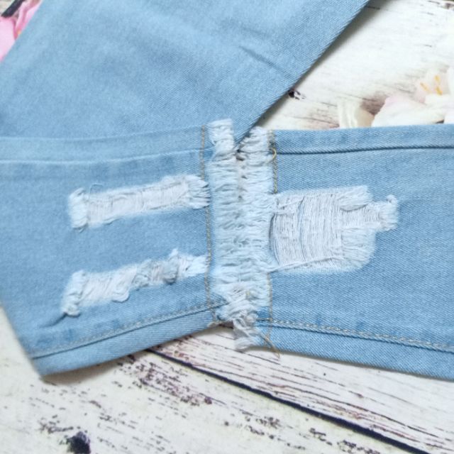 Quần jeans baggy rách gối tua lai loại 9 tấc