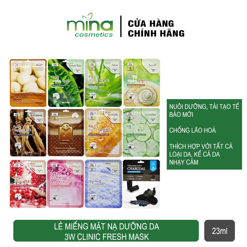 Lẻ miếng mặt nạ dưỡng da 3W Clinic Fresh Mask