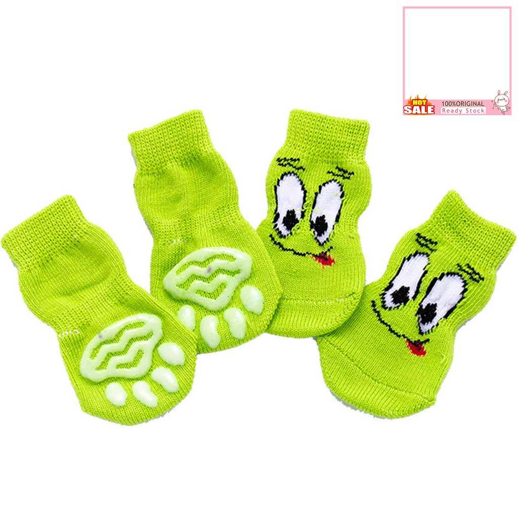 Set 4 chiếc vớ cotton chống trơn trượt họa tiết hoạt hình dễ thương dành cho thú cưng