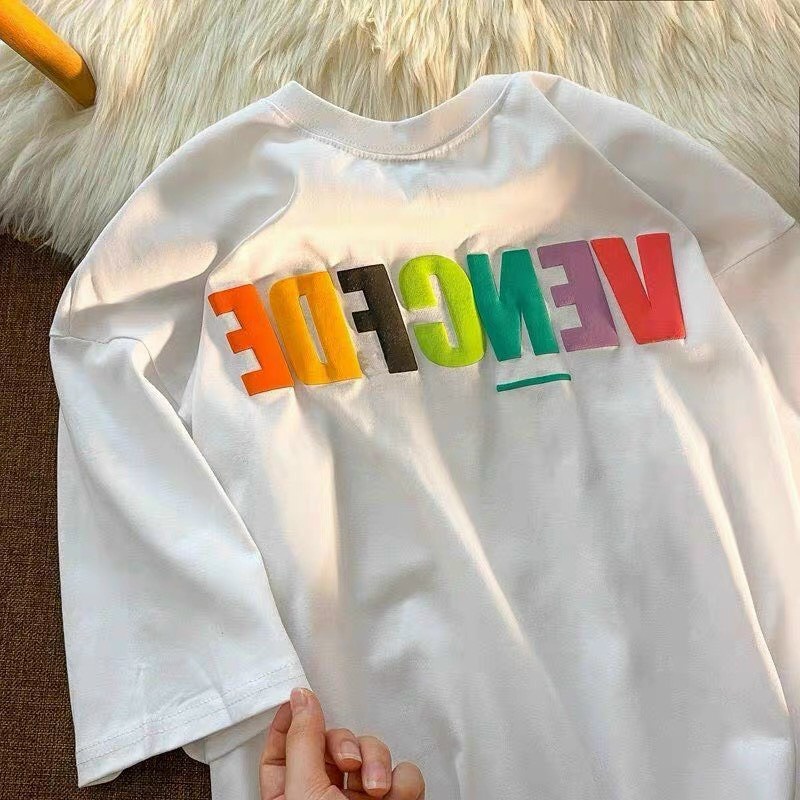 Áo Thun from rộng IN NỔI Chữ 7 Màu VENGFDE Unisex Áo phông KL Unisex