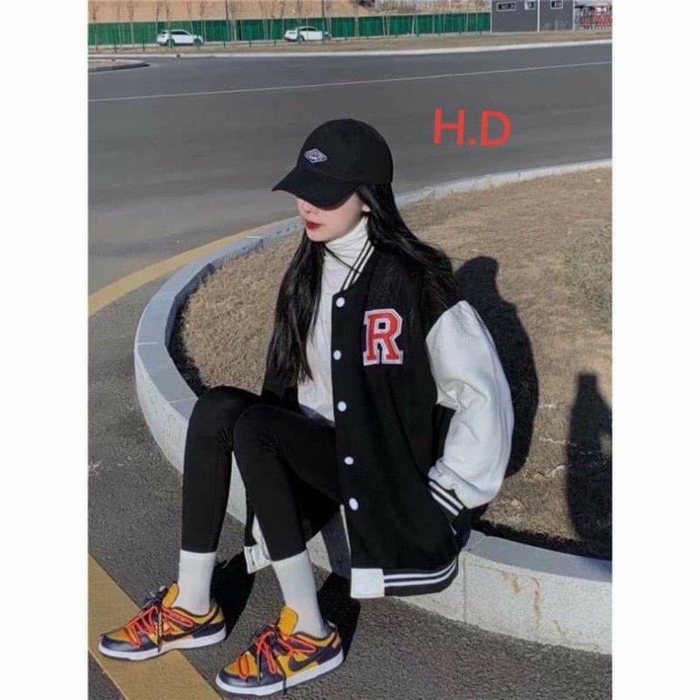 Áo Bomber jacket Chữ R Đỏ In ngực form thụng nam nữ unisex | BigBuy360 - bigbuy360.vn