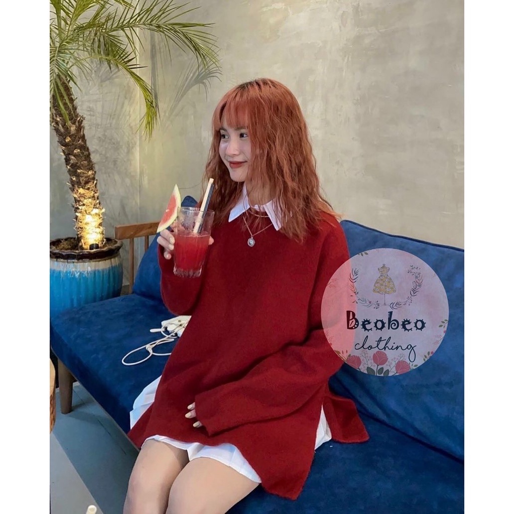 Set đầm sơ mi trắng tay dài kèm áo gile đỏ vintage