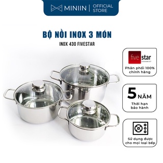 Bộ nồi inox fivestar cao cấp 3 món nắp inox, nắp kính đủ zize 16,20,24 cm