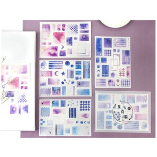 Set bì thư 8 miếng dán sticker có nhũ Tinh Dạ Sương trang trí tranh vẽ, sổ tay, planner, lưu bút