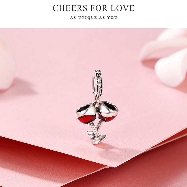 Mặt Làm Vòng Tay Bamoer SCC478 Bằng Bạc 925 Hình Cặp Ly Uống Rượu Thời Trang