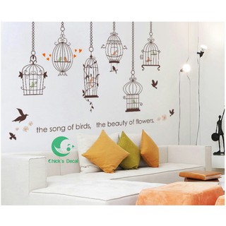 Decal dán tường lồng chim trang trí