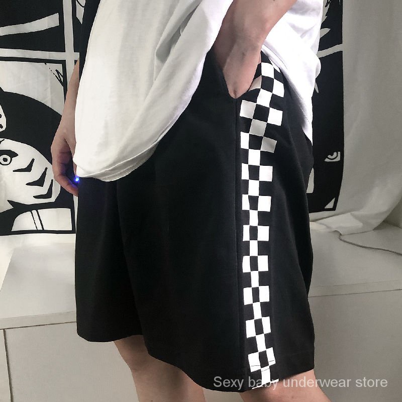 Shorts Women's Summer2021Korean Version of the NewinsRetro Chessboard Plaid Wide-Leg Pants High Waist Loose Casual Cropped Pants Fashion Xeyy