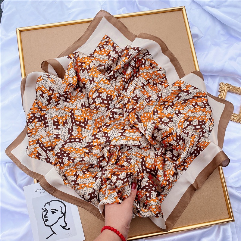 Khăn Quàng Cổ Vuông 70x70cm Chất Liệu Lụa Phong Cách Cổ Điển Thanh Lịch Dành Cho Nữ