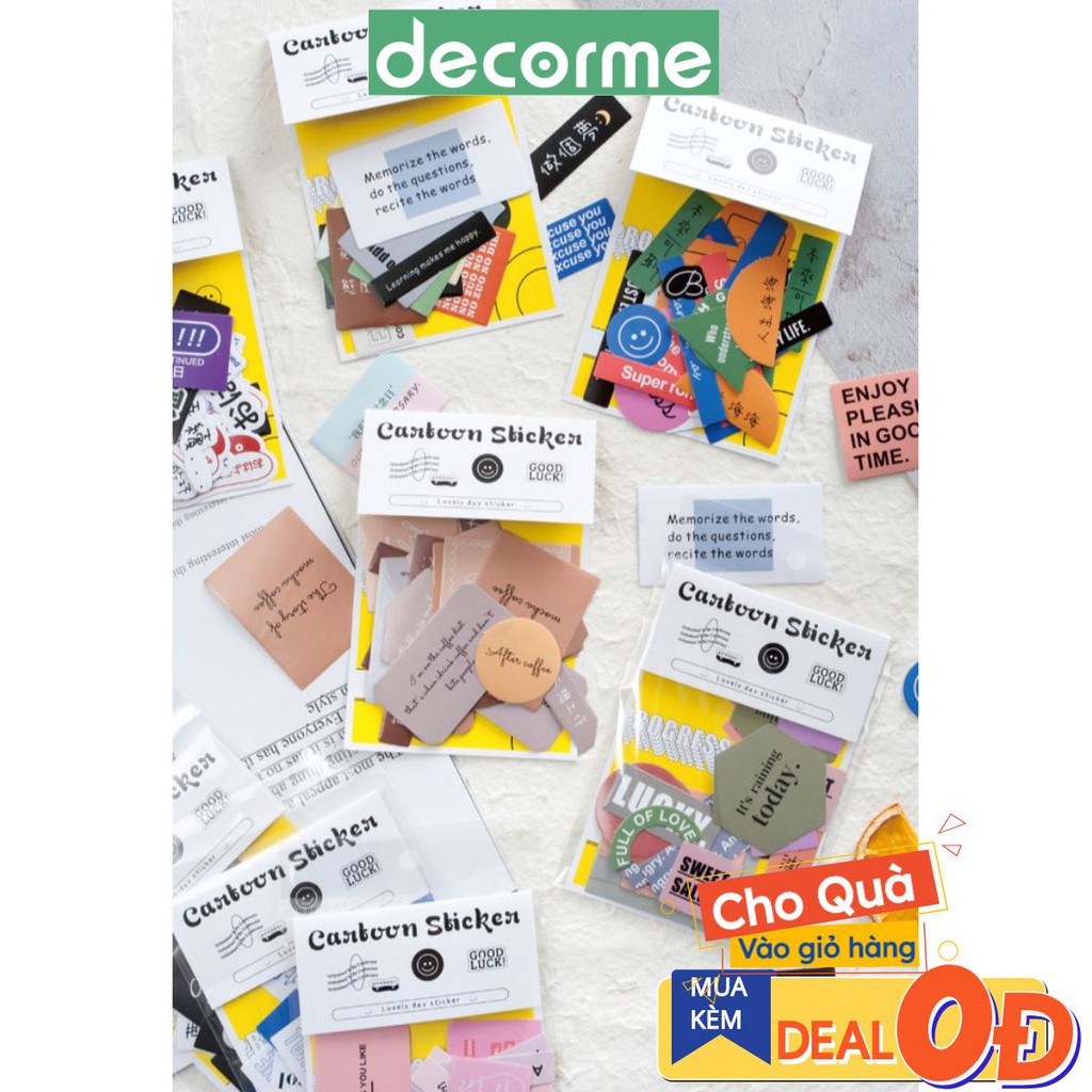 DecorMe Sticker cartoon set 30 hình dán dễ thương trang trí sổ, phụ kiện văn phòng phẩm