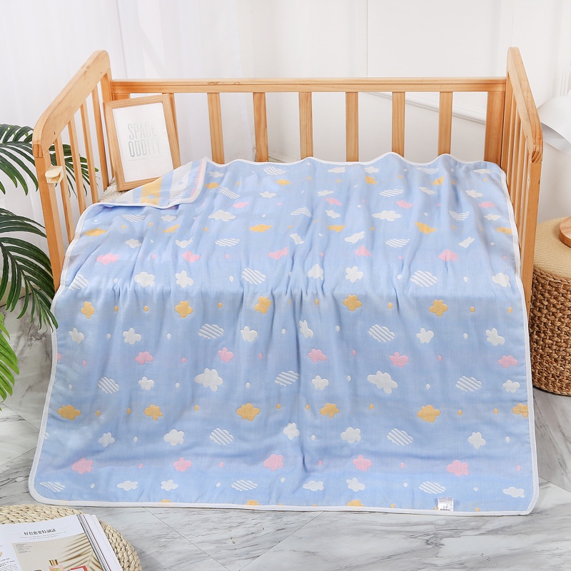 Khăn tắm sơ sinh mềm mại cho trẻ, áo choàng tắm, Chăn cho bé 6 lớp cotton muslin họa tiết 2 mặt 110x110cm