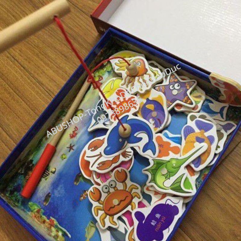 Đồ Chơi Câu Cá Gỗ 32 Cá KÈM BỂ CÁ Bền Đẹp, Sinh Động- Bộ Đồ Chơi Không Thể Thiếu Rèn Tính Kiên Trì, Linh Hoạt Tay Mắt Bé