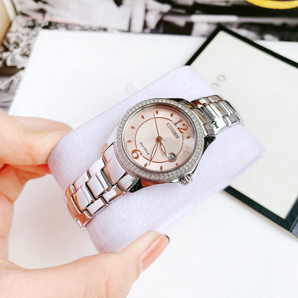 Đồng hồ nữ dây thép Citizen Silhouette Pink Diamond FE1140 86X