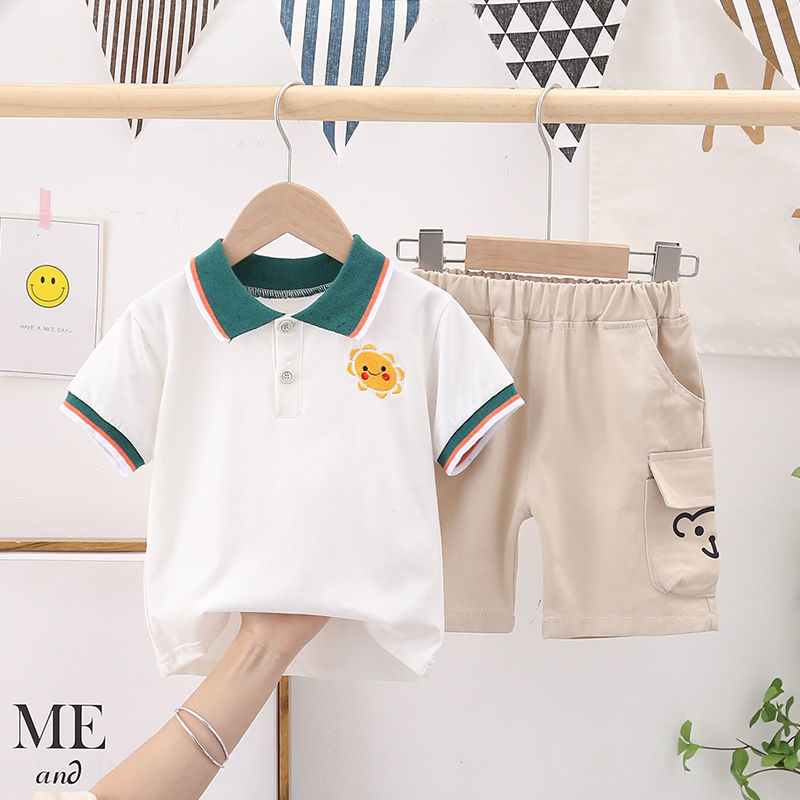 Set Áo Thun Polo Tay Ngắn Kèm Quần Kiểu Hàn Quốc Thời Trang Mùa Hè 2021 Cho Bé Trai