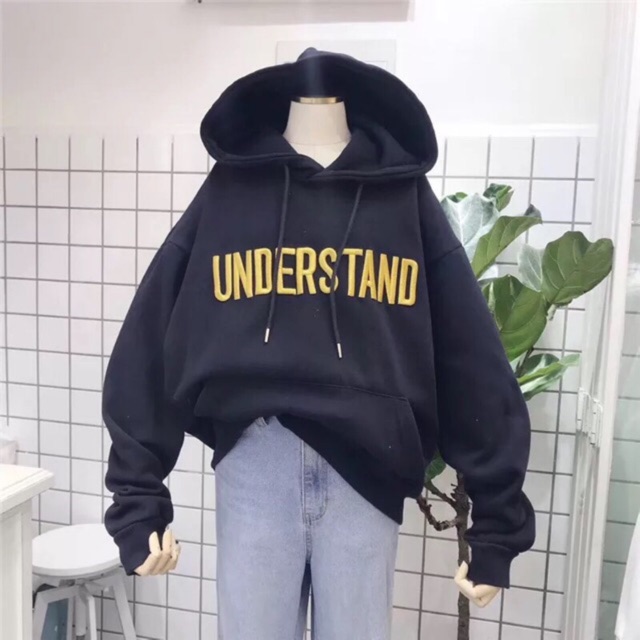 Áo hoodie vải nỉ lót bông dày dặn thêu Understand