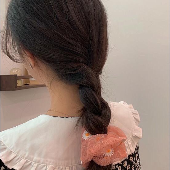 Dây buộc tóc Scrunchies thêu hoa cúc dạng lưới cho nữ cực xinh