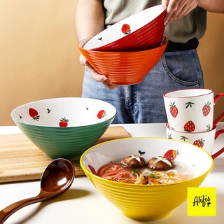 Tô sứ, bát mì Ramen họa tiết dâu tây nhiều màu sắc – phụ kiện bàn ăn