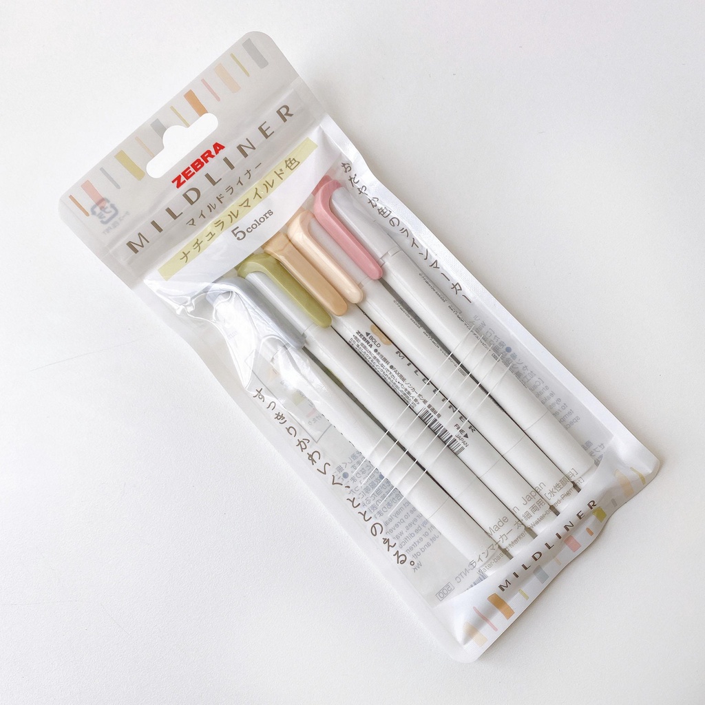 Bộ 5 Bút Highlight 2 Đầu ZEBRA MILDLINER - Nhật Bản chính hãng, bút đánh dấu nhiều màu - hidari