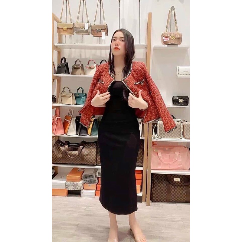 Set đồ nữ set bố áo croptop phối viềm nút với chân váy phối cúc có quần lót trong đi chơi cá tính sang chảnh QD DT060