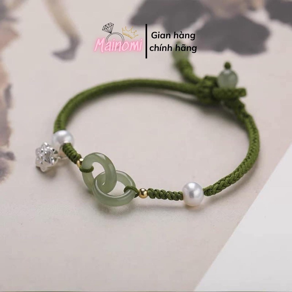 Vòng đeo tay sợi bện đá xanh phong cách MAINOMI độc đáo mới lạ