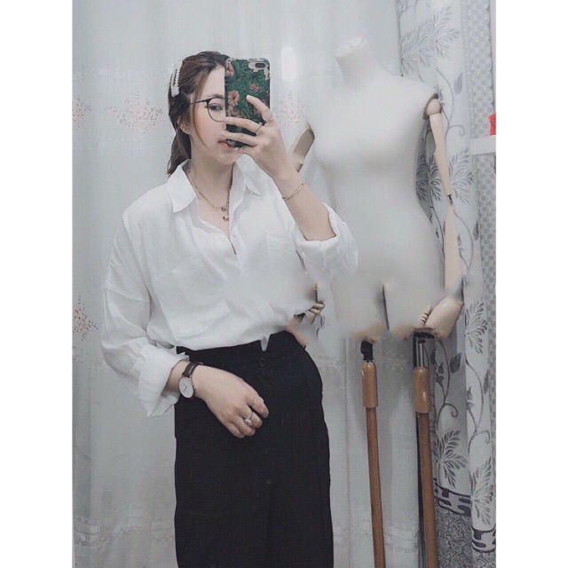 Sơmi Free size Trắng 2 túi VNXK