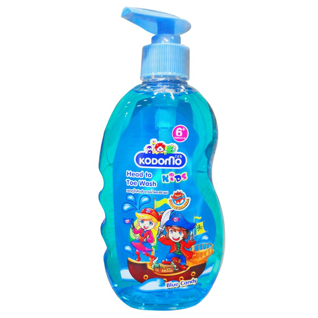 Dầu tắm gội 6+ kodomo Blue Candy dành cho trẻ 6 tuổi, chiết xuất từ tinh dầu bạc hà