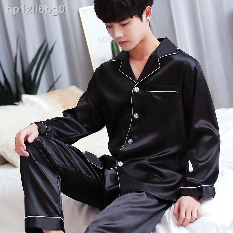 ✔✥♚Bộ đồ ngủ nam mùa xuân và thu băng lụa dài tay mô hình nổ của các cặp đôi phỏng nữ cộng với quần áo phục v