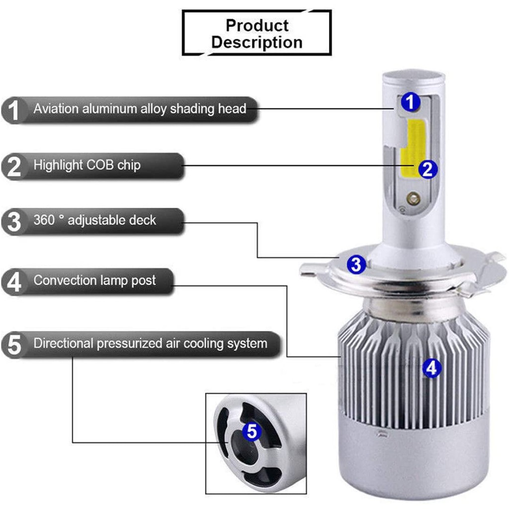 Bóng Đèn Pha LED Xe Máy, Ô Tô C6 Chân H4 H7, H11, H8, H9, H1, H3, ...