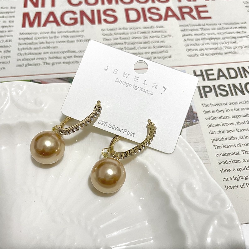Khuyên Tai Kim Bạc S925 Đính Ngọc Trai Nhân Tạo Phong Cách Hàn Quốc