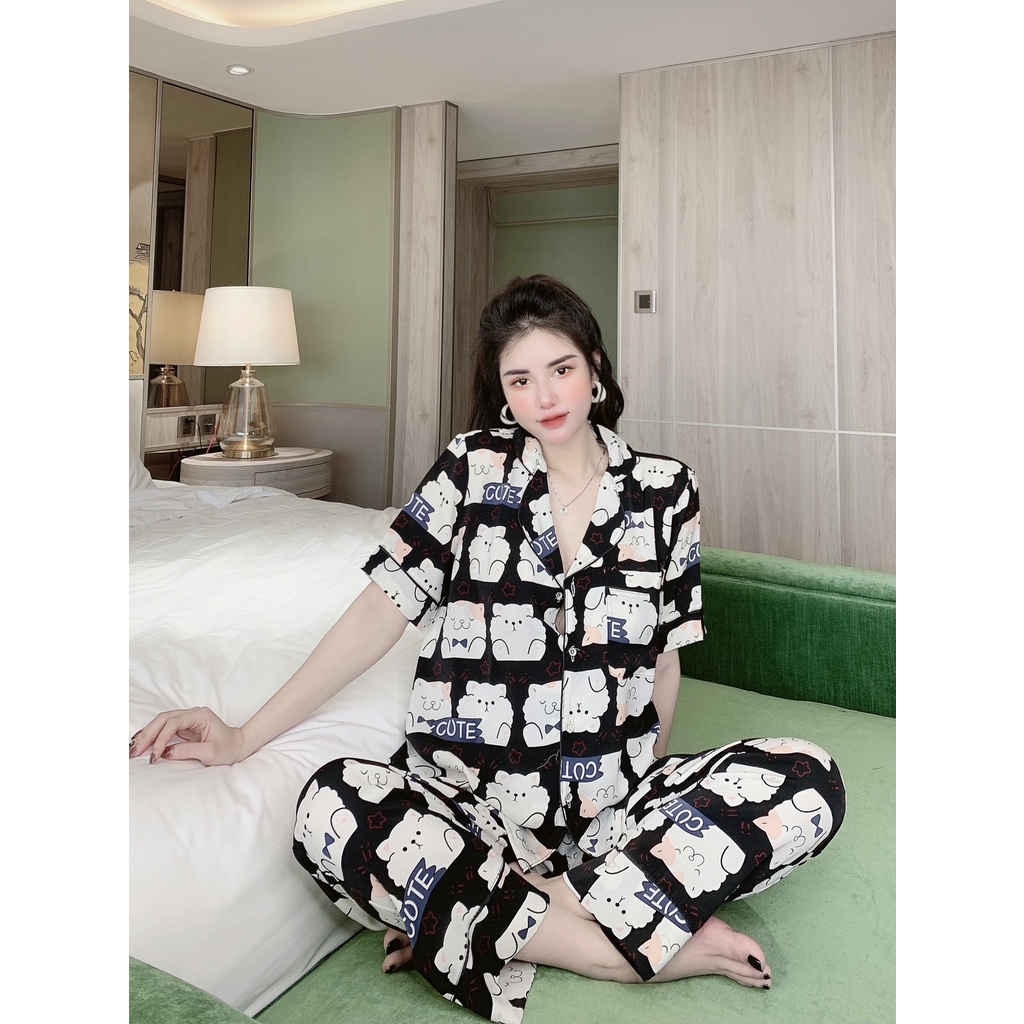 Đồ Bộ Pijama Nữ Lụa Mango Cao Cấp,Tay Ngắn Quần Dài,Chất Vải Mềm Mịn,