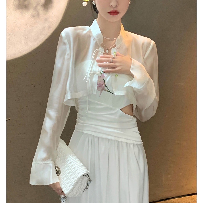 Retro Chinese style dress Xiaxin Chinese satin halter dress two sets of new products for women in 2022