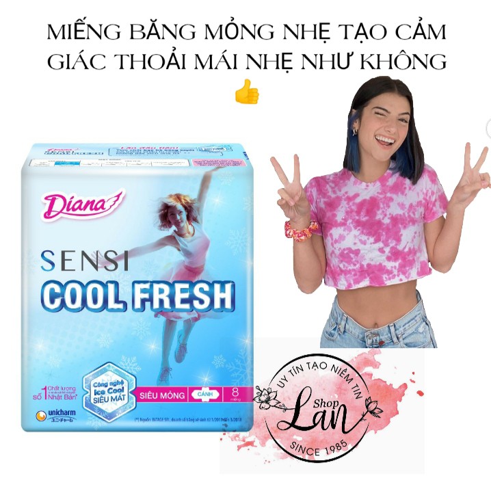 Băng vệ sinh DIANA SENSI COOL FRESH siêu mỏng, cảm giác mát lạnh dài lâu, chống tràn, kiểm soát mùi hiệu quả