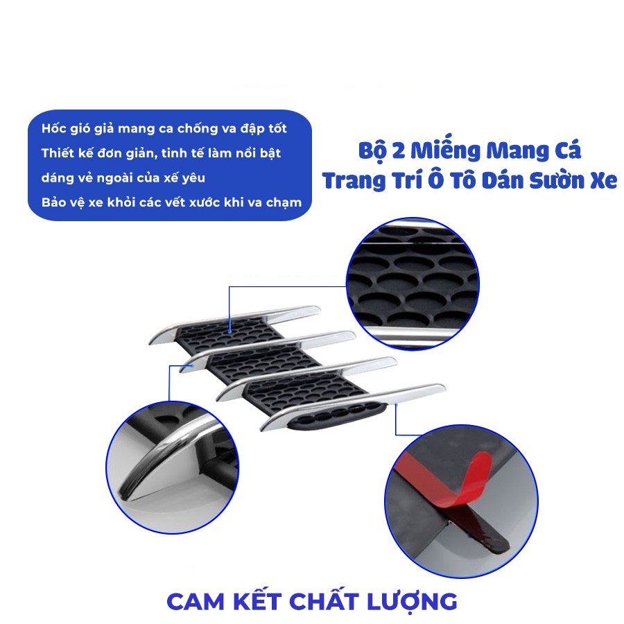 Bộ 2 mang cá loại lớn trang trí 2 bên sườn xe hơi ô tô mô phỏng cửa gió chống va đập - chống xước xe